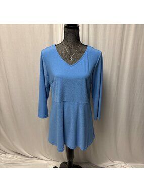 Linea By Louis Dell'Olio Tunic Womens Size Medium Blue V-Neck Peplum Stretch Top